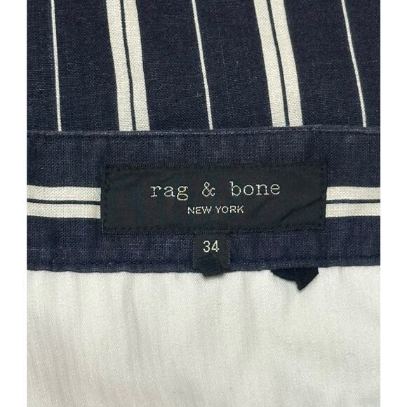 RAG & BONE Perry Linen Blend Shorts Striped Navy Blue Coastal Beach Cruise Lake - Picture 14 of 16
